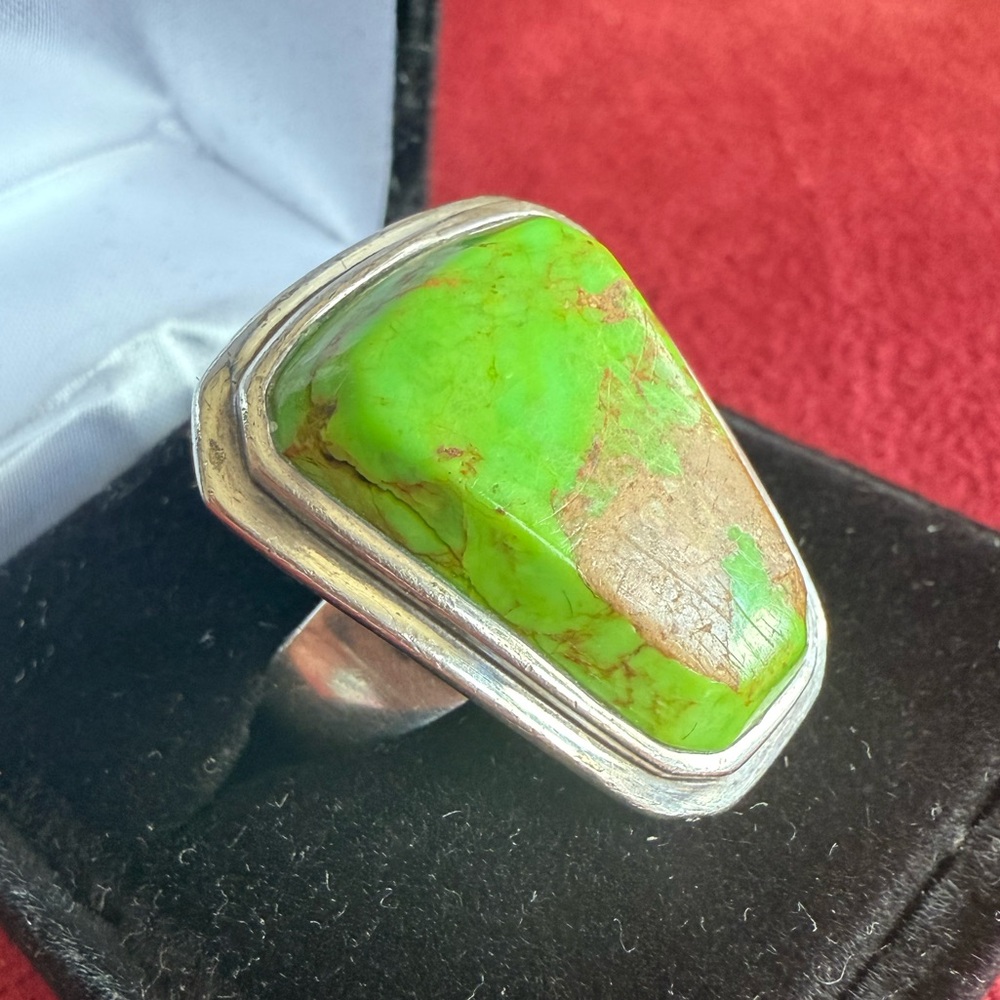 Green Turquoise Silver Ring - image 2